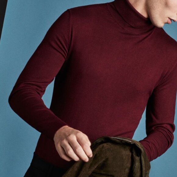 Zara Burgundy Turtleneck Sweater in Men's Size Medium - Picture 1 of 7